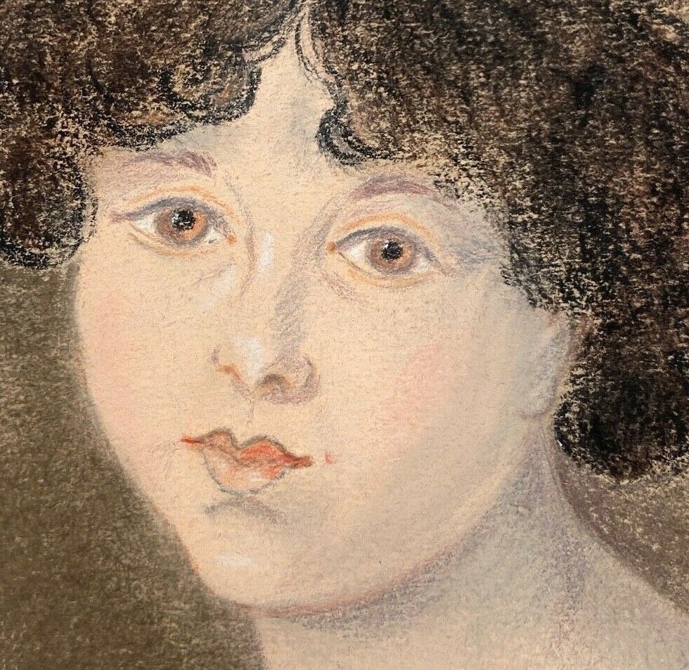 Pastel portrait young girl on paper XXth frame XlXeme