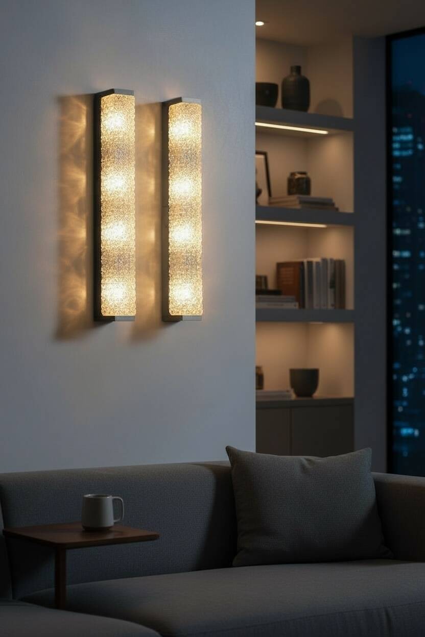 Pair of vintage XXL Bakelite diamond glass wall lights with 4 bulbs.