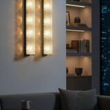 Pair of vintage XXL Bakelite diamond glass wall lights with 4 bulbs.