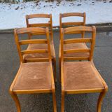4 solid wood and brown velvet suede chairs in the Louis Philippe style.