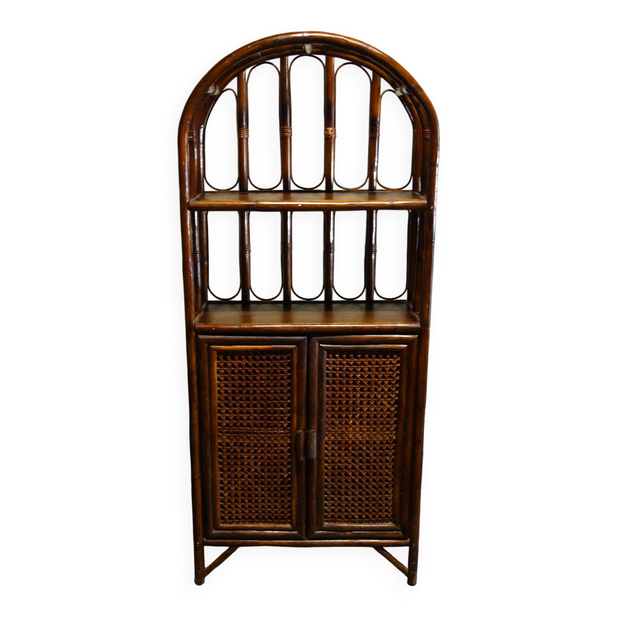 Bamboo rattan bookcase shelf from the 50s