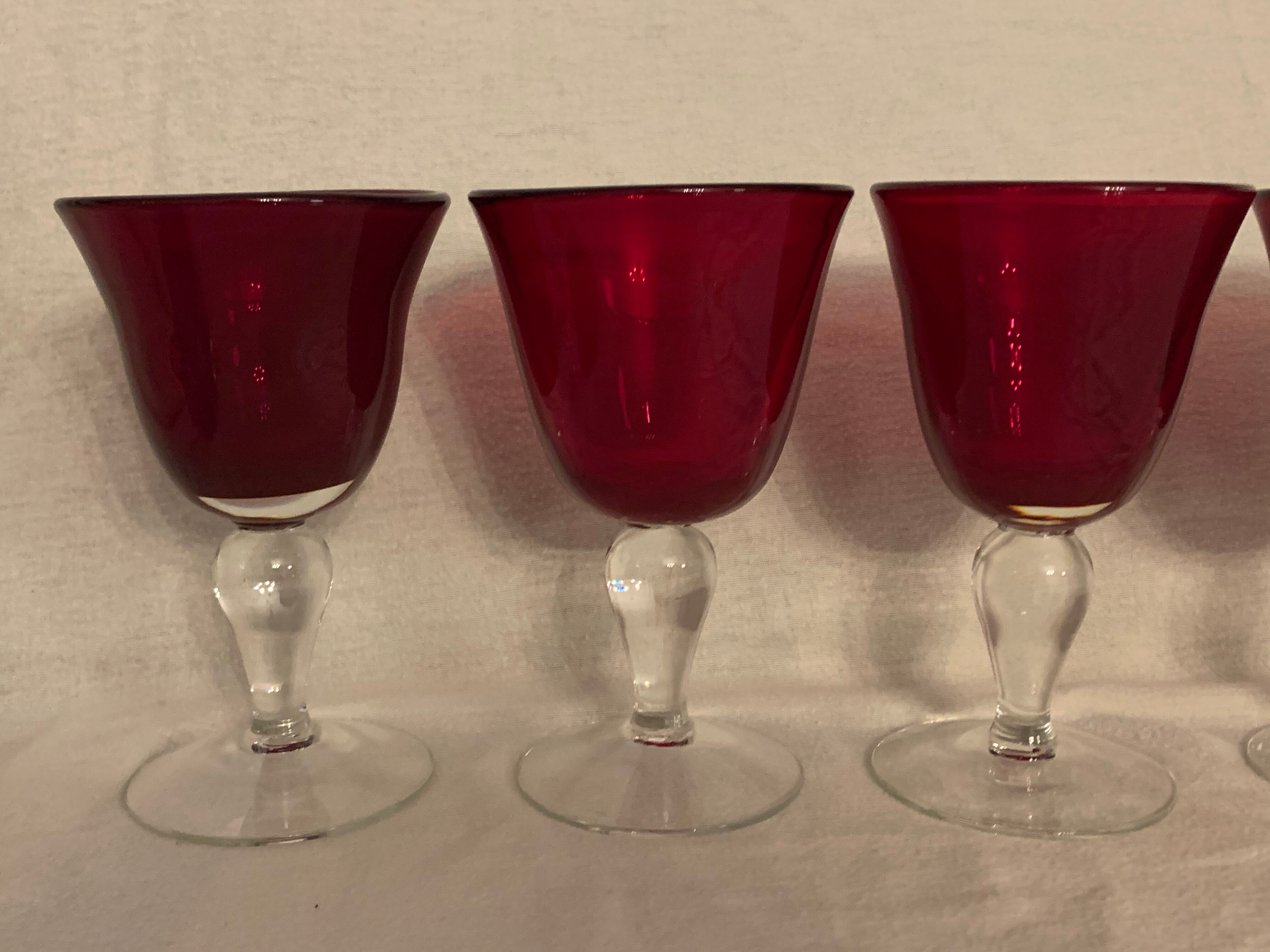 6 red bubbled puffed glasses on foot