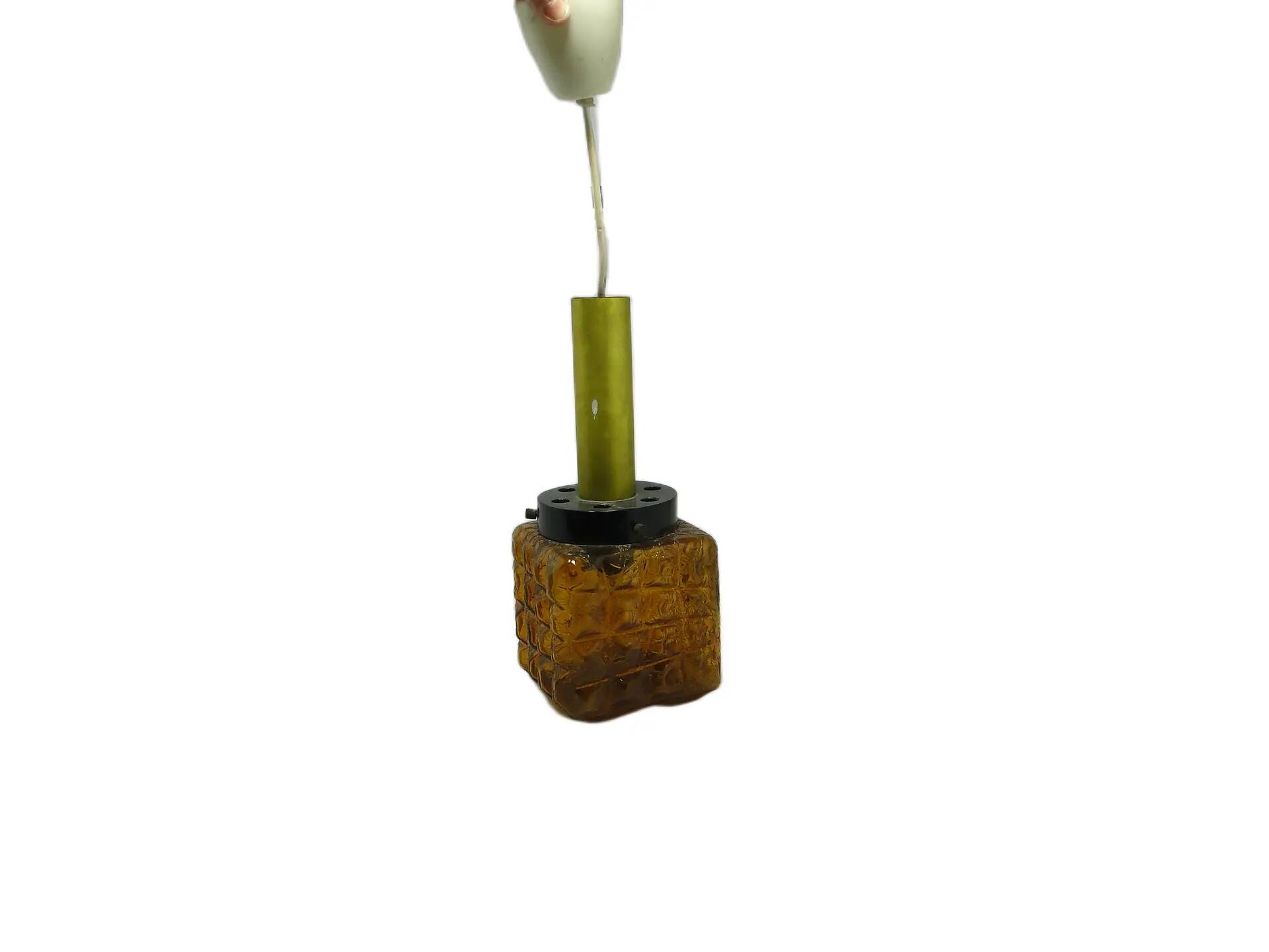 Ceiling lamp, modernism, brown glass, Polam, Poland, 1980s.