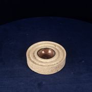 Italian Round Travertine and Copper-Toned Metal Ashtray, 1970