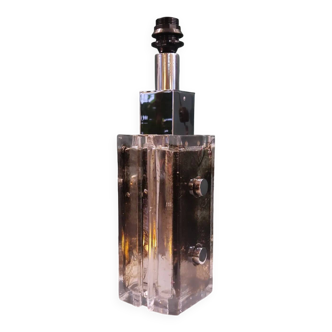 Large table lamp base in Murano glass and chromed metal from the 70s