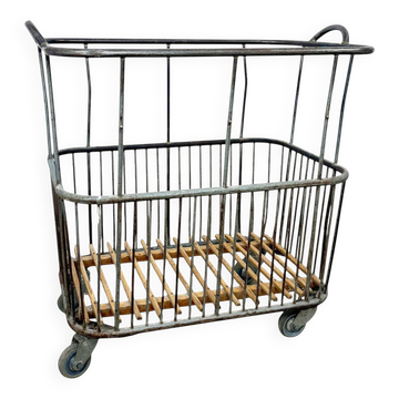 Chariot de boulangerie en métal vintage français – Trolley à pain industriel – Chariot à linge roulant
