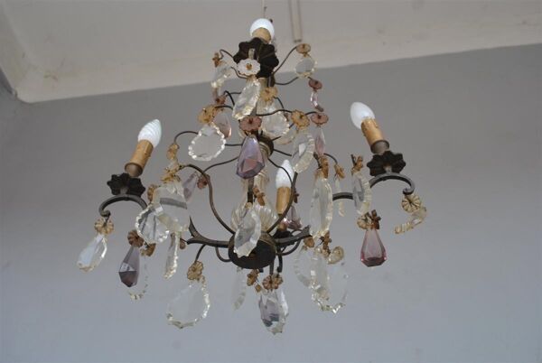 Lustre pampilles époque début XXème 6 feux