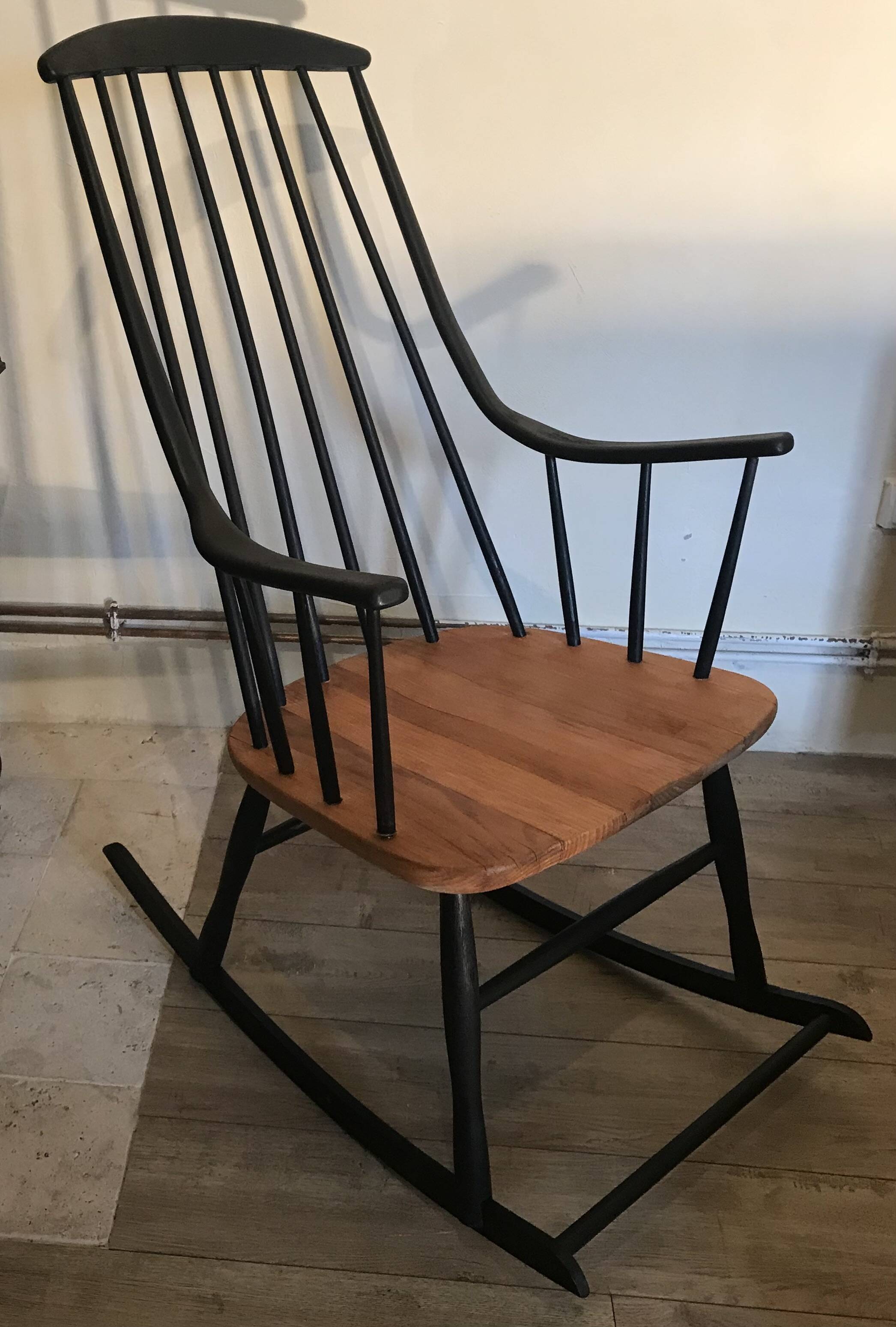 Vintage rocking chair in black stained beech