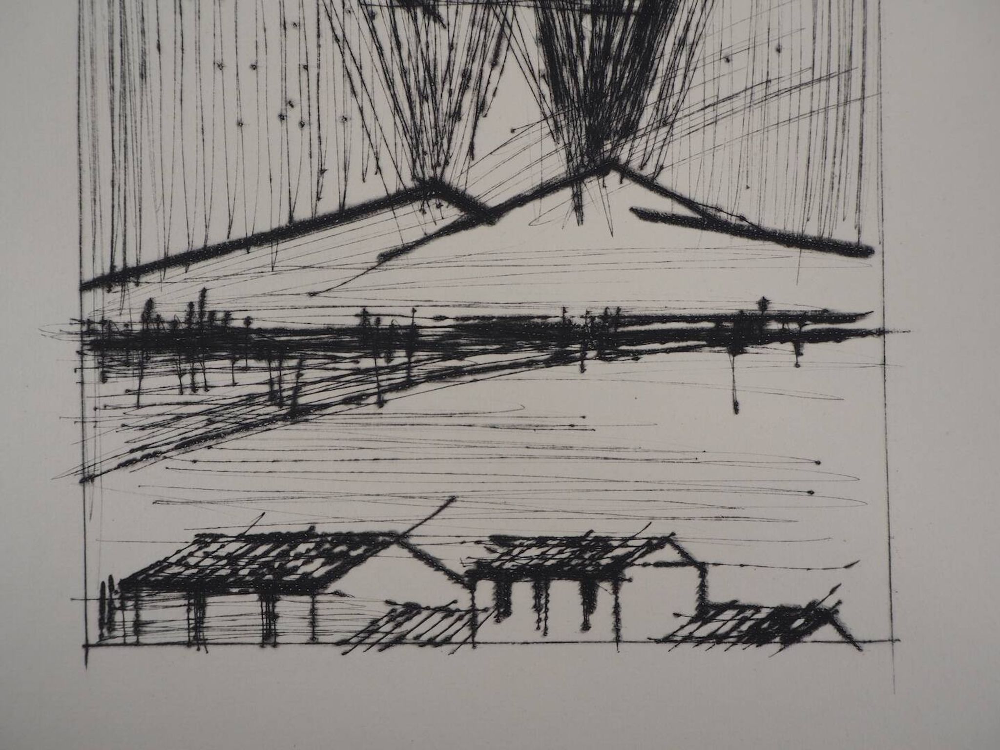 Bernard Buffet : Le volcan du Vésuve - Gravure originale