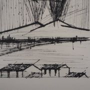 Bernard Buffet : Le volcan du Vésuve - Gravure originale