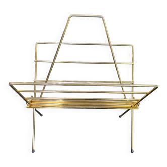 Vintage 50s brass and gold metal magazine rack