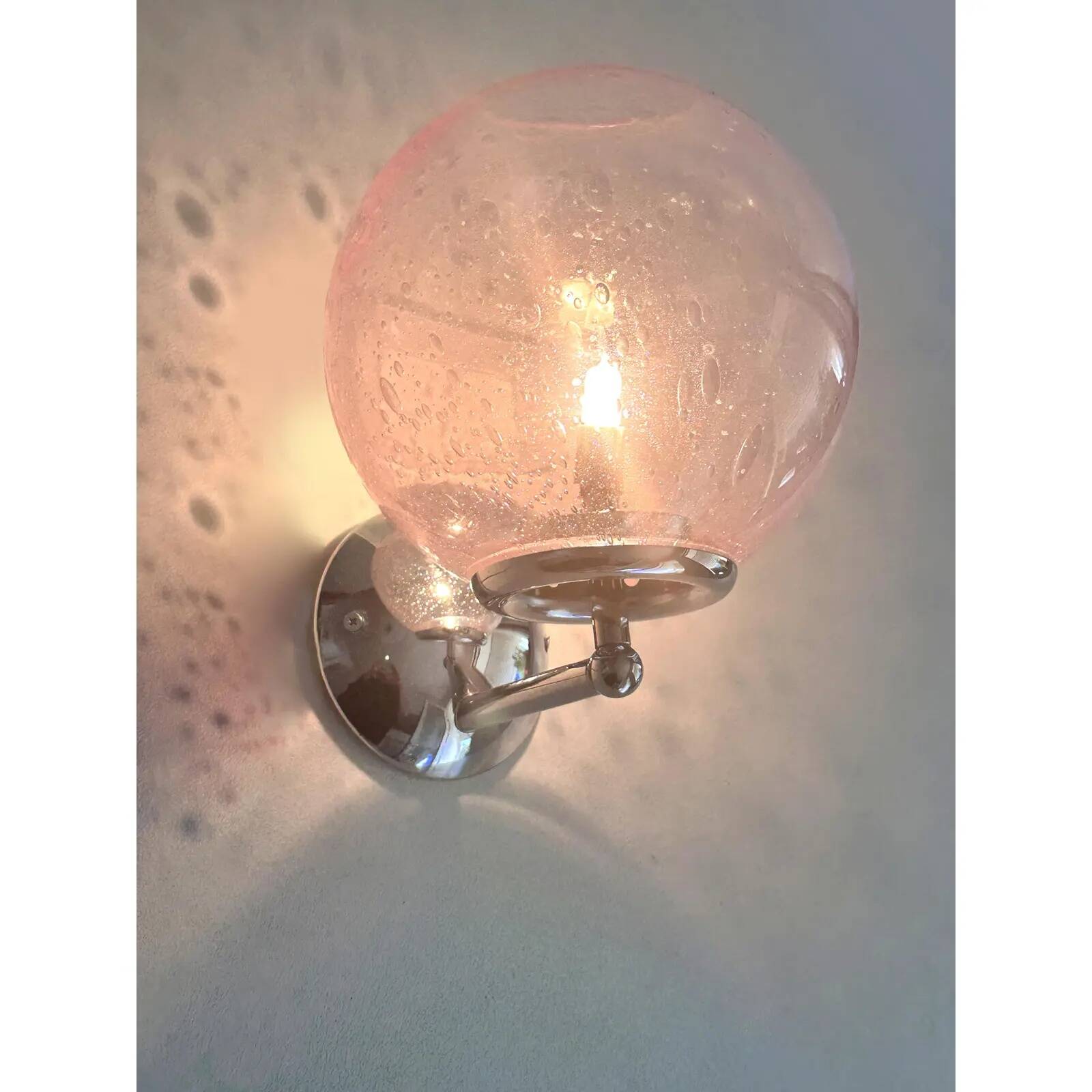 Sculptural Pink “Pulegoso” Murano Glass Wall Sconces — Pair
