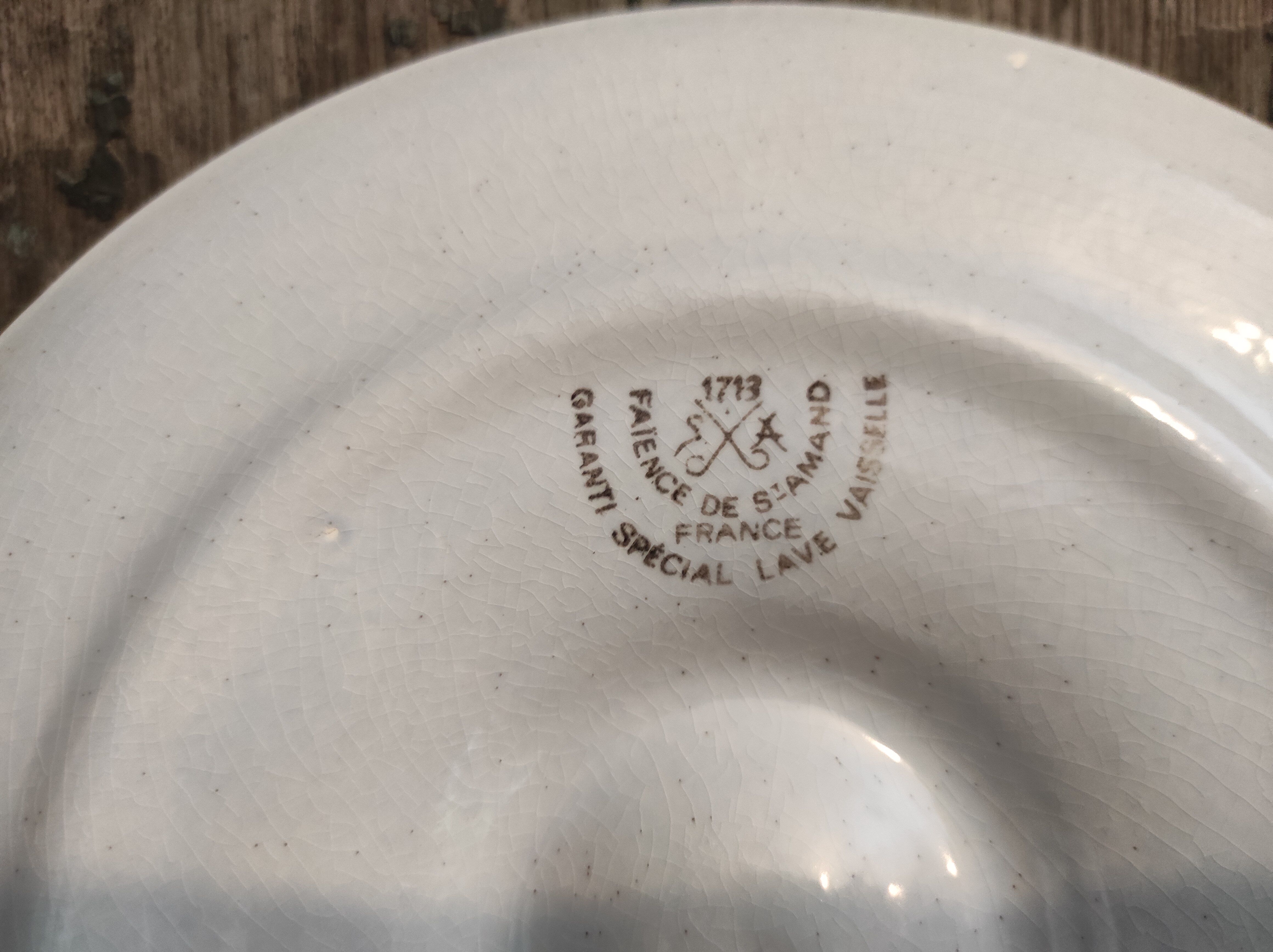 Vintage french oyster plate in white and green majolica