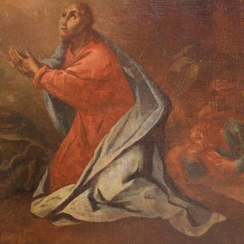 Antique Italian painting Christ in the Garden of Olives from 17th century