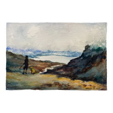 Painting animated landscape painting of a man and his dog Romualdo de Mitri XXe