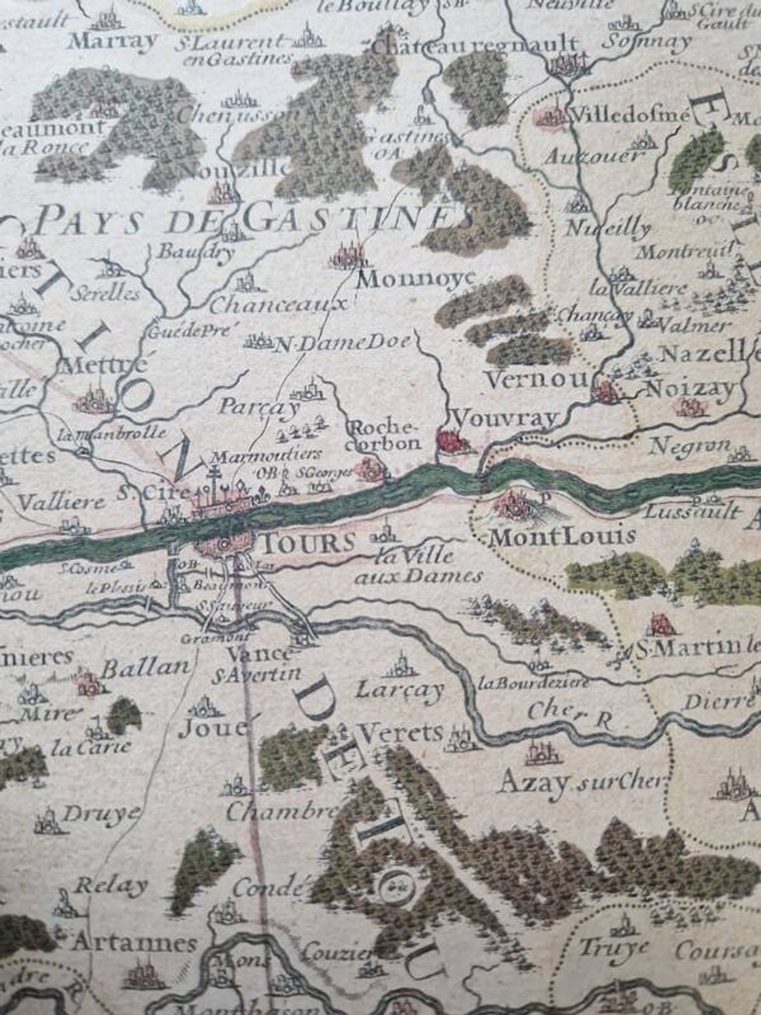 Engraved map of the elections of Tours, Amboise, Loches, Loudun... Jaillot 1711