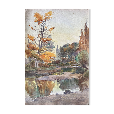Tableau Aquarelle de Paul Monnier ''Longvic'' cf. Dijon'' 1914
