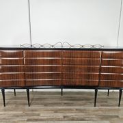 Vittorio Dassi Rosewood Credenza with Black Glass Top, Italian 1940