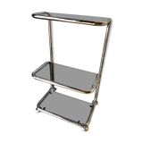 Chromed metal shelf and smoked glass