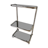Chromed metal shelf and smoked glass