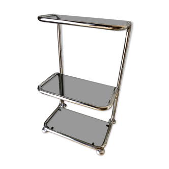 Chromed metal shelf and smoked glass