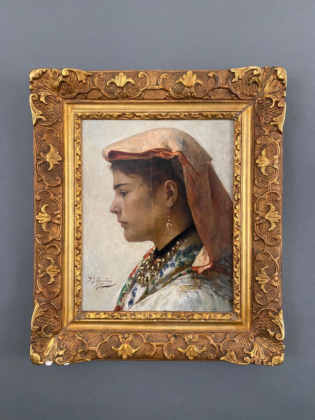 Oil on panel by Alexandre-Jacques Chantron 1882 portrait of a woman
