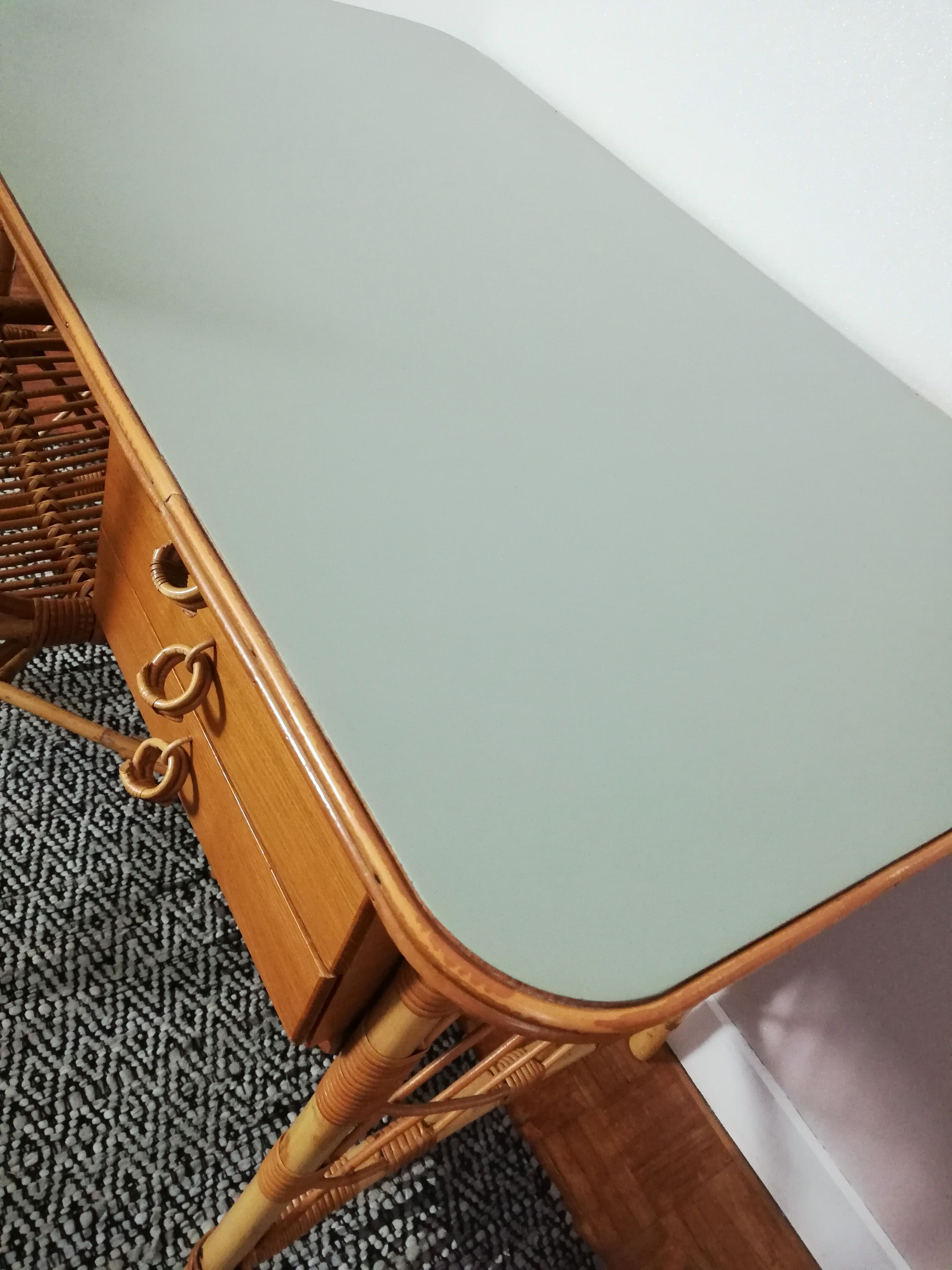 Louis Sognot desk and his rattan chair