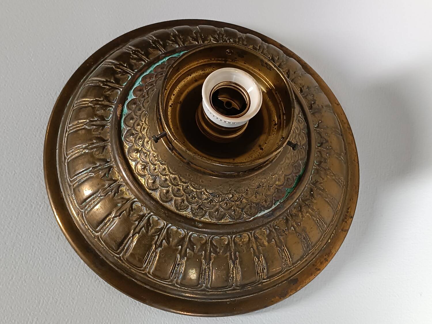 Copper ceiling light with frosted glass globe