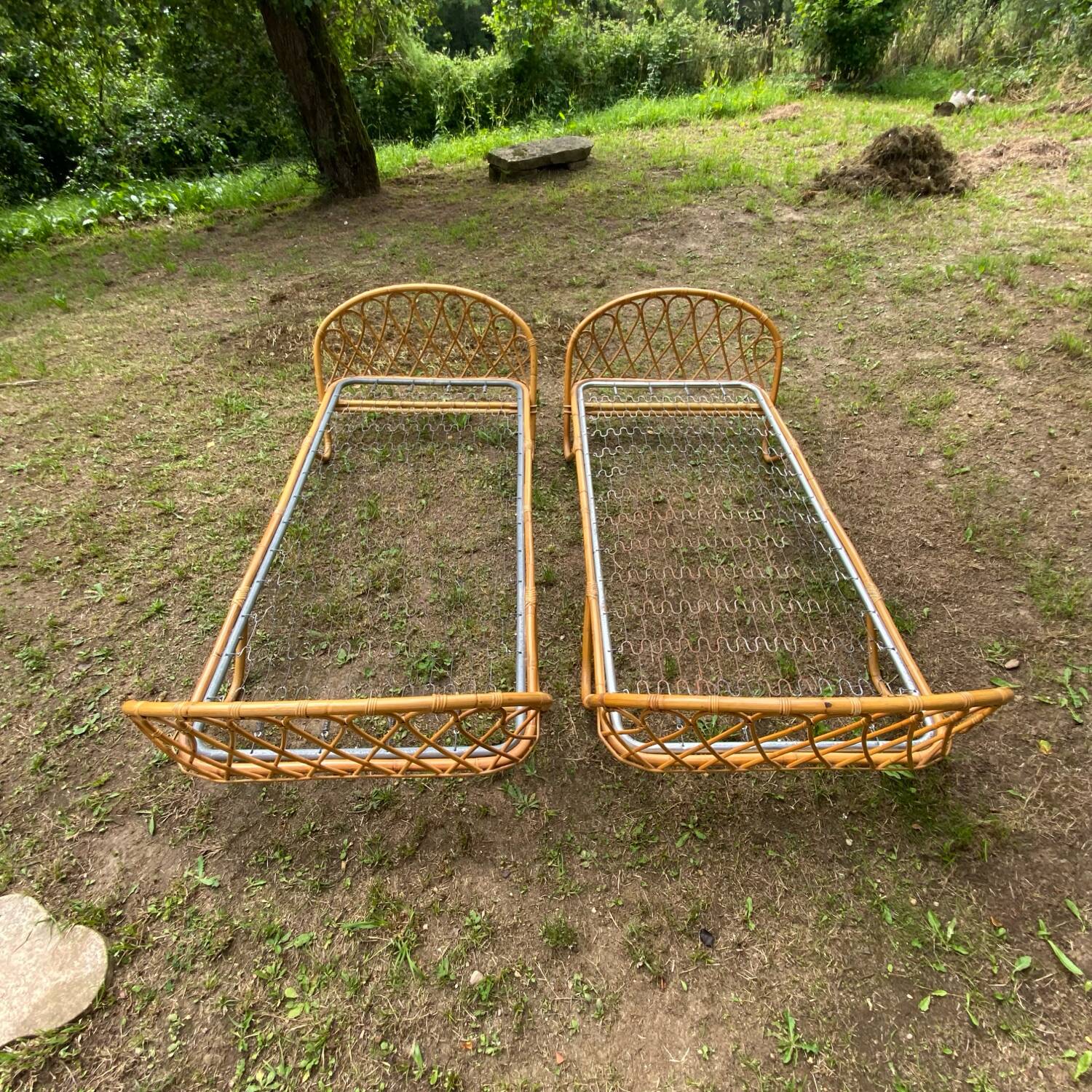 Pair of single rattan beds, 1960s