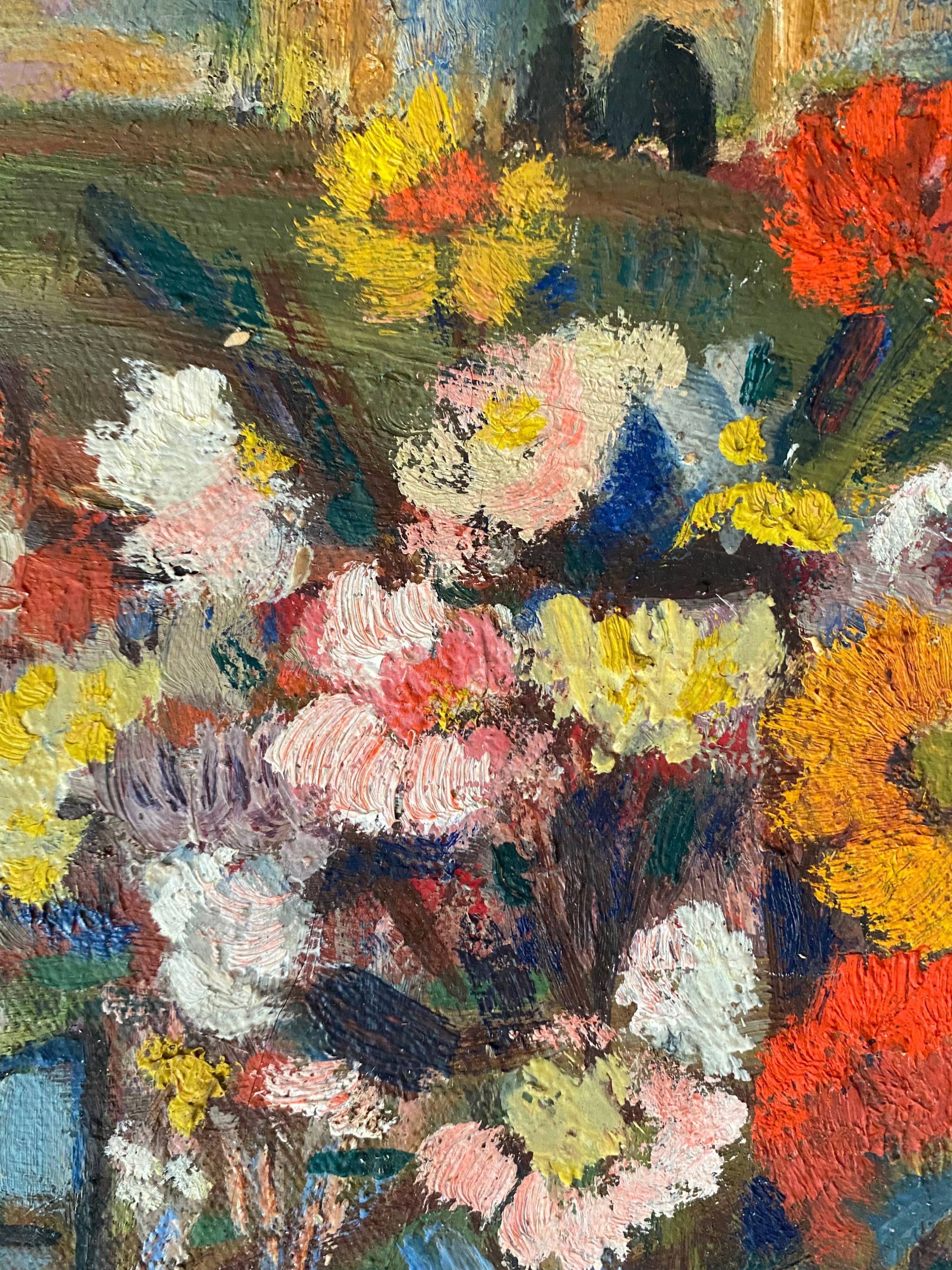 Painting HST "Floral composition with fortifications" J.M. Julien, early XX°