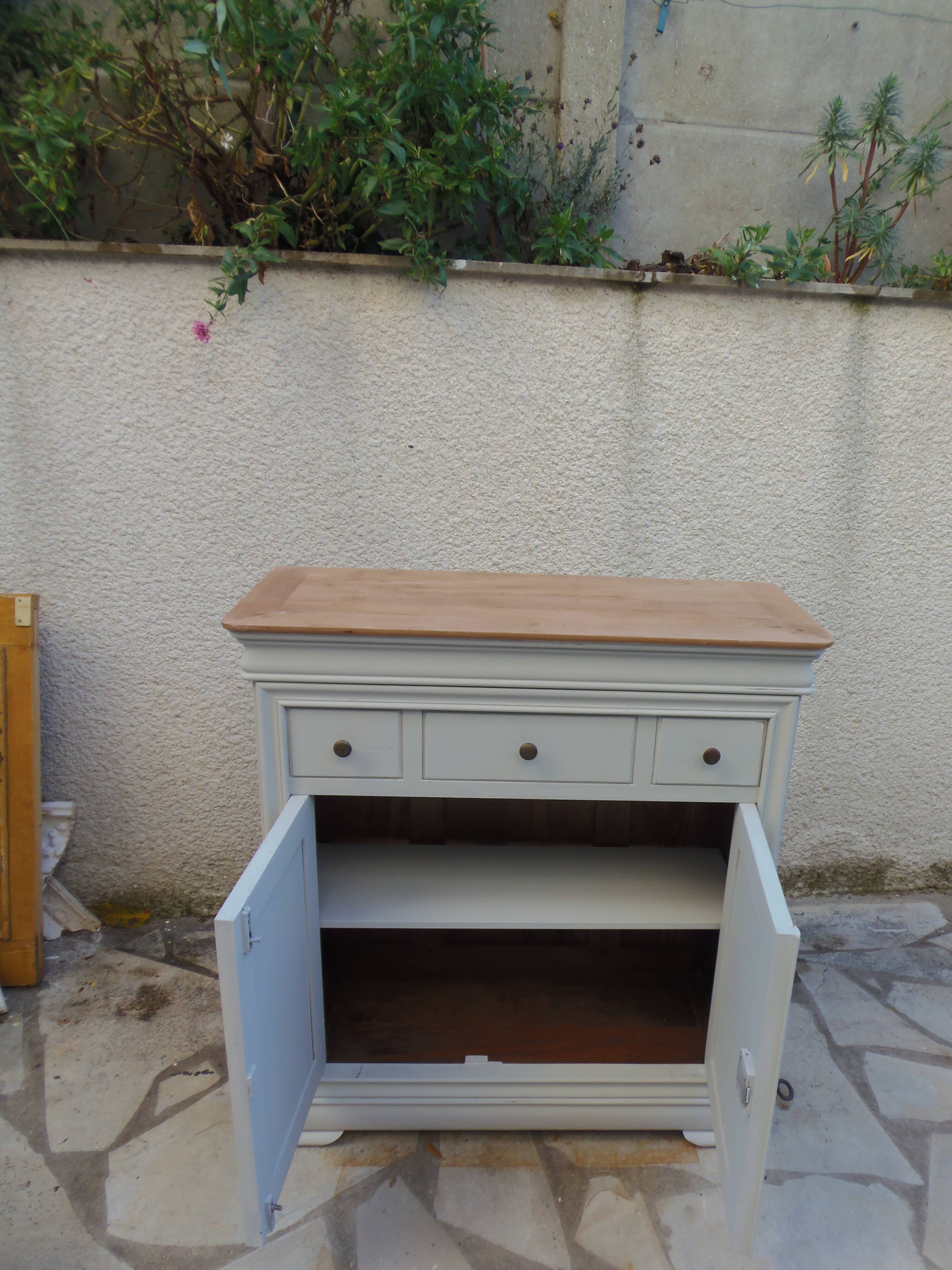 Small Louis Philippe style sideboard of beautiful craftsmanship, enhanced in storm gray.