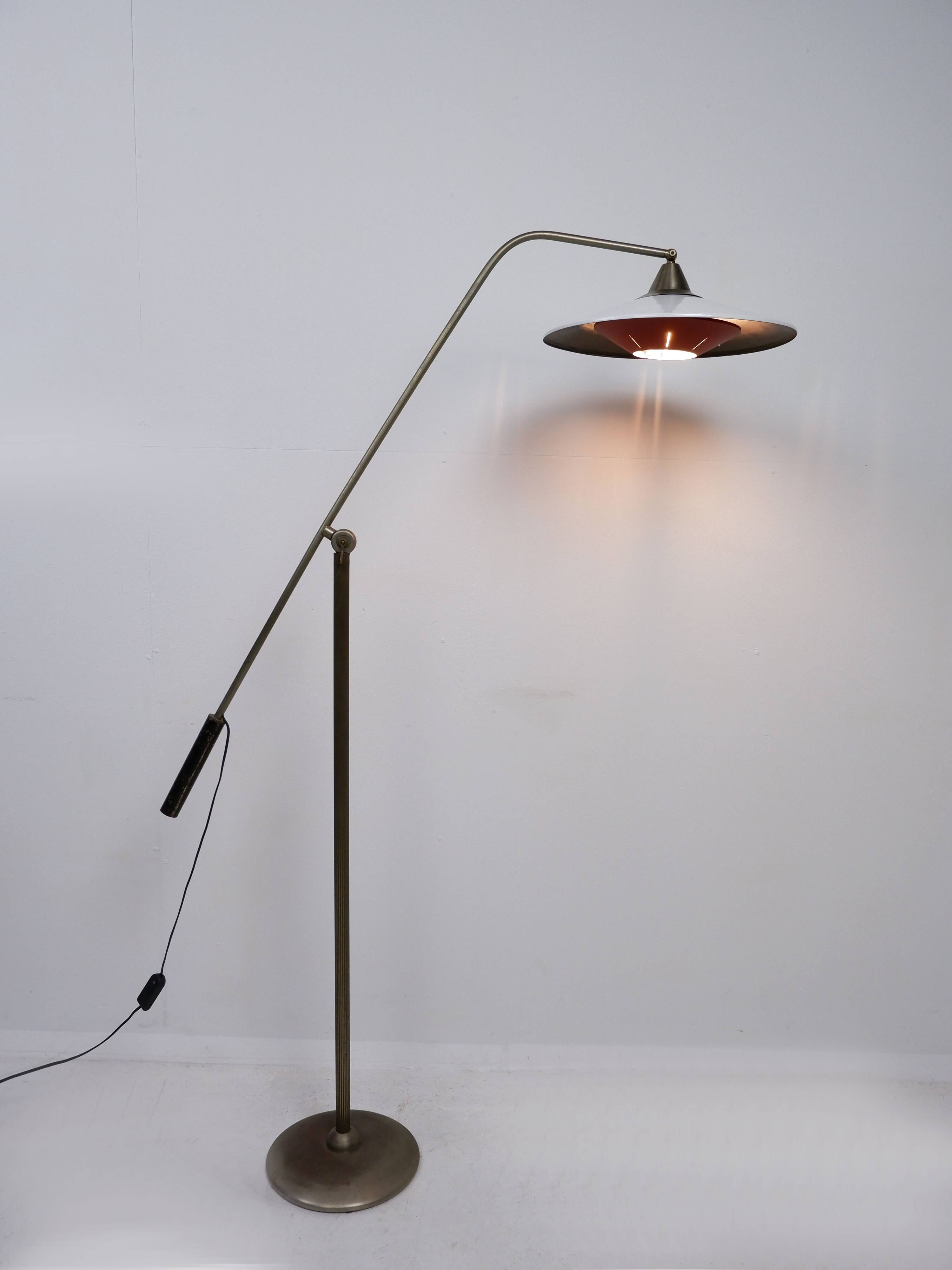 Floor lamp with enamel shade, 1950s