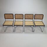 Set of 4 tubular frame and cane cantilever dining chairs Breuer Marcel italy, 1970s
