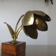 "Flower" lamp in gilded brass and wooden base 1970