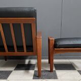 arne Wahl Iversen teak arm chair with ottoman