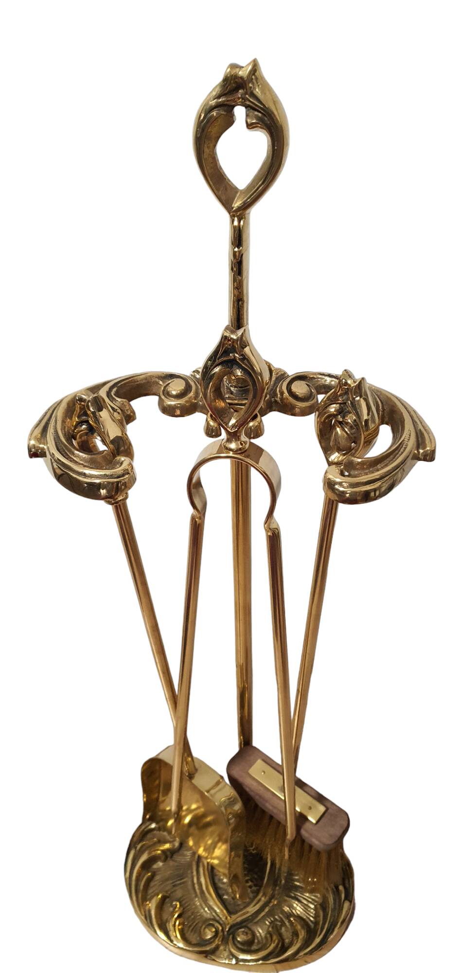 Superb solid bronze fireplace servant 3 accessories pliers, shovel, broom