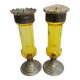 Pair of Silver Metal Candlesticks, Yellow Glass
