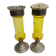 Pair of Silver Metal Candlesticks, Yellow Glass
