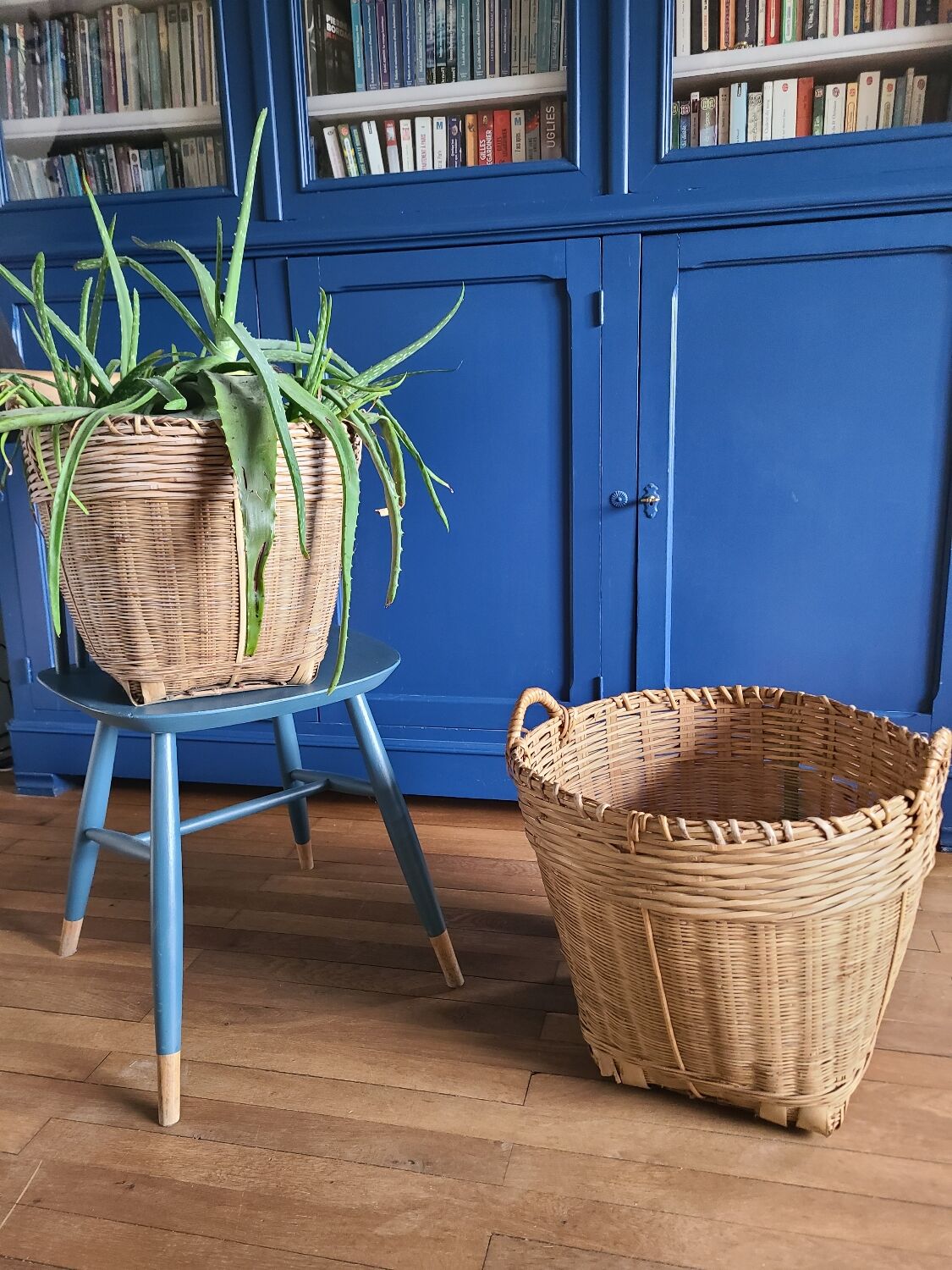 Basket, vintage woven wicker pot cover