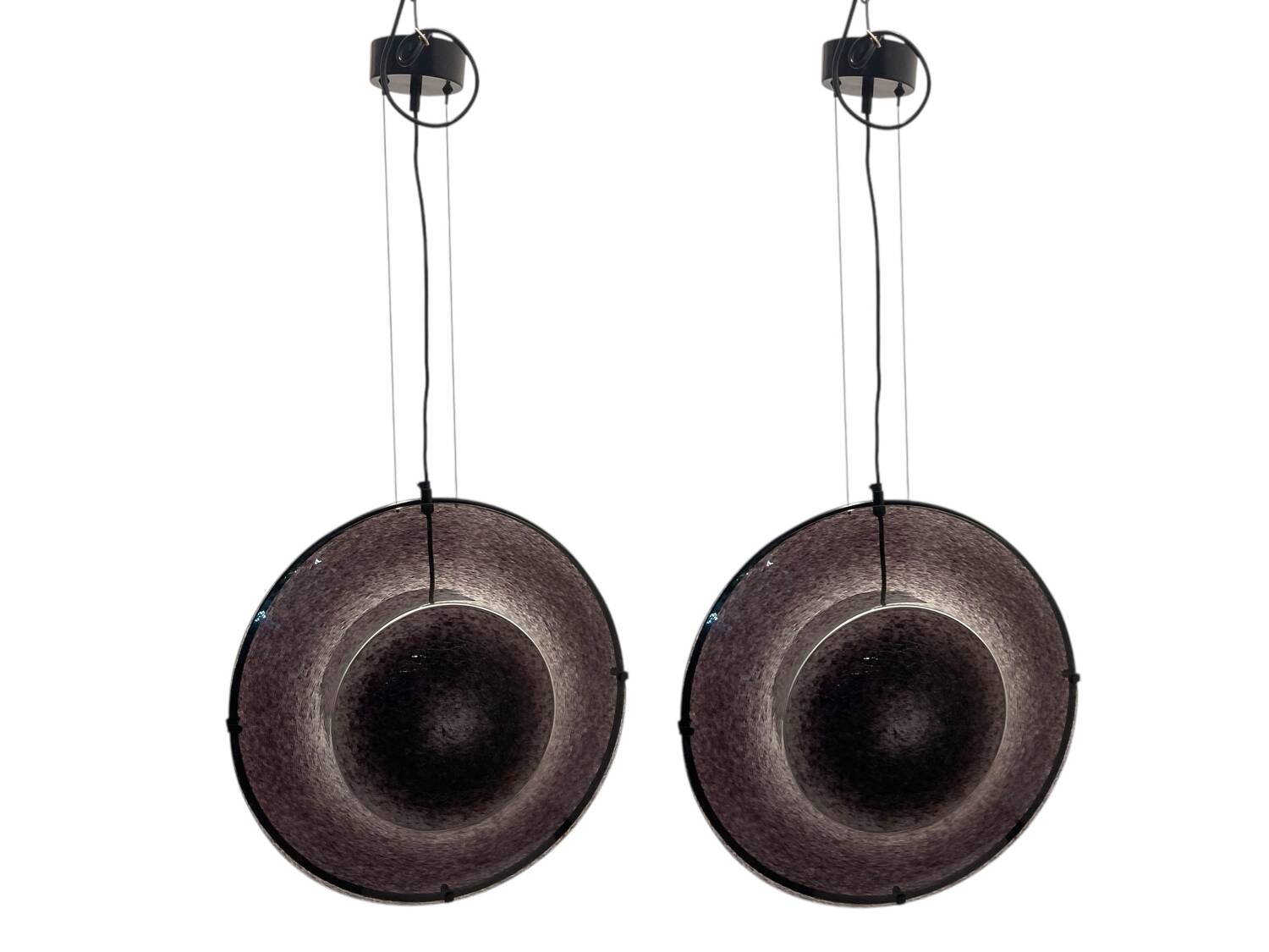 Set of 2 Vintage Mila Schön Murano Glass Pendant Lights, Italy, 1980s