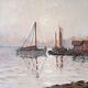 Peinture à l’huile vintage de paysage marin suédois moderne du milieu du siècle « Coastal Sunset », encadrée
