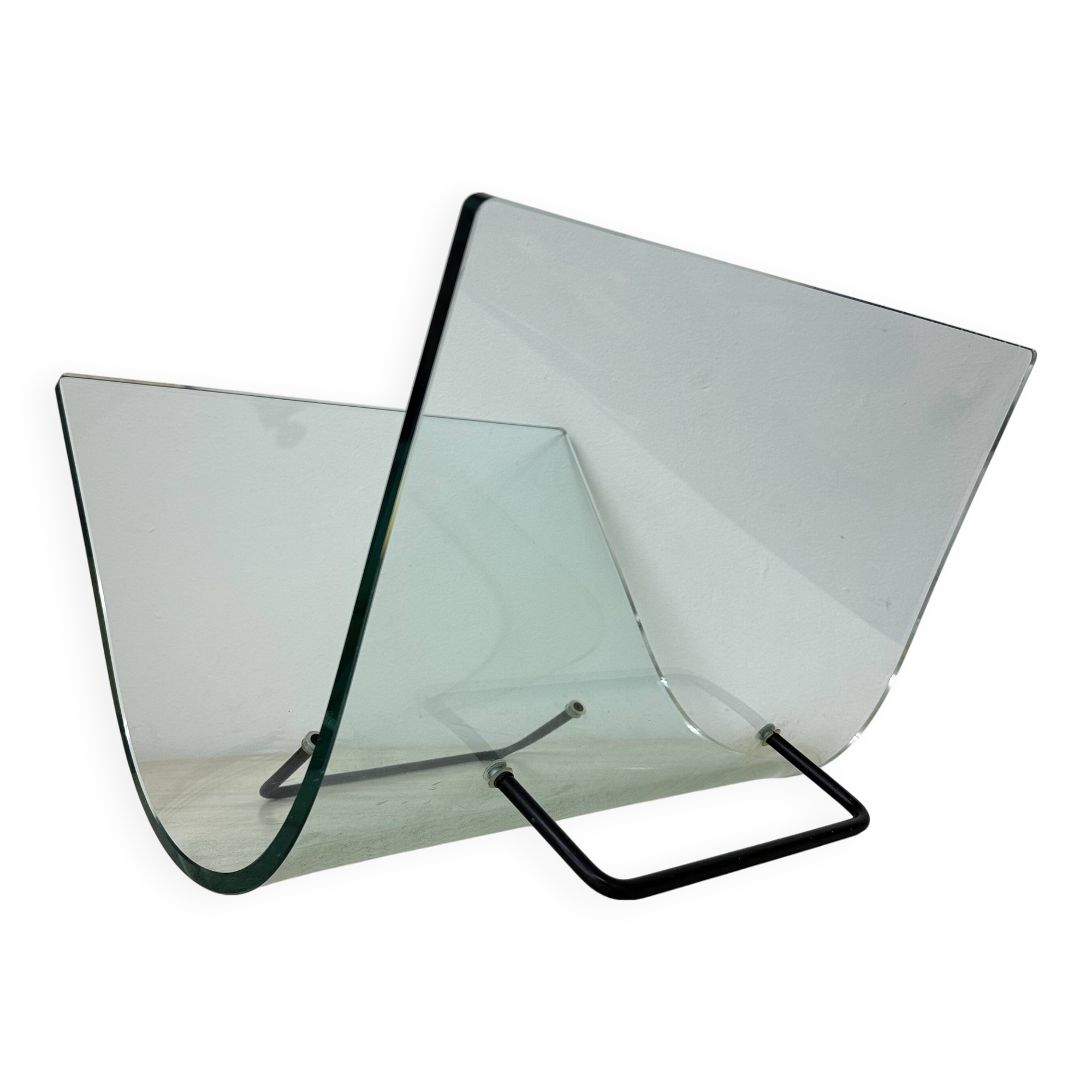 Post modern Fiam Italy curved glass magazine rack , 1980’s