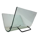 Post modern Fiam Italy curved glass magazine rack , 1980’s