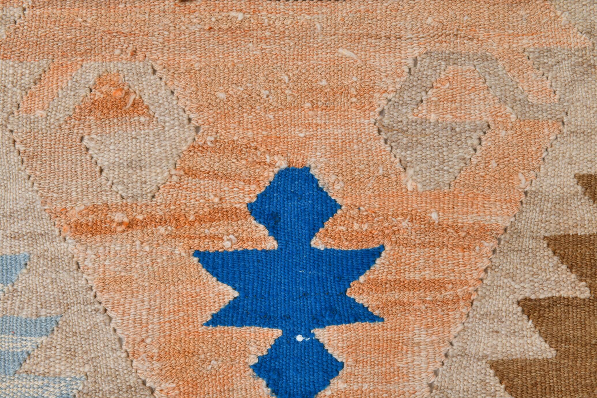 Tapis Kilim en Laine Fait Main Turc Crème & Orange 10x13, 296x393 cm
