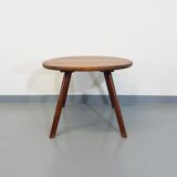 Vintage round brutalist coffee table in solid oak wood from the 50s