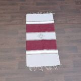 Tapis berbère marocain Fait main en coton bordeaux et gris