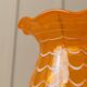 Orange Murano glass vase, XL 34cm, 1970s Italy, white stripes and wavy rim