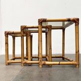 Nest of bamboo and glass tables in mid-century style, 1960s, set of 3.