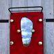 Red coat rack 1950 mirror free form brass hooks