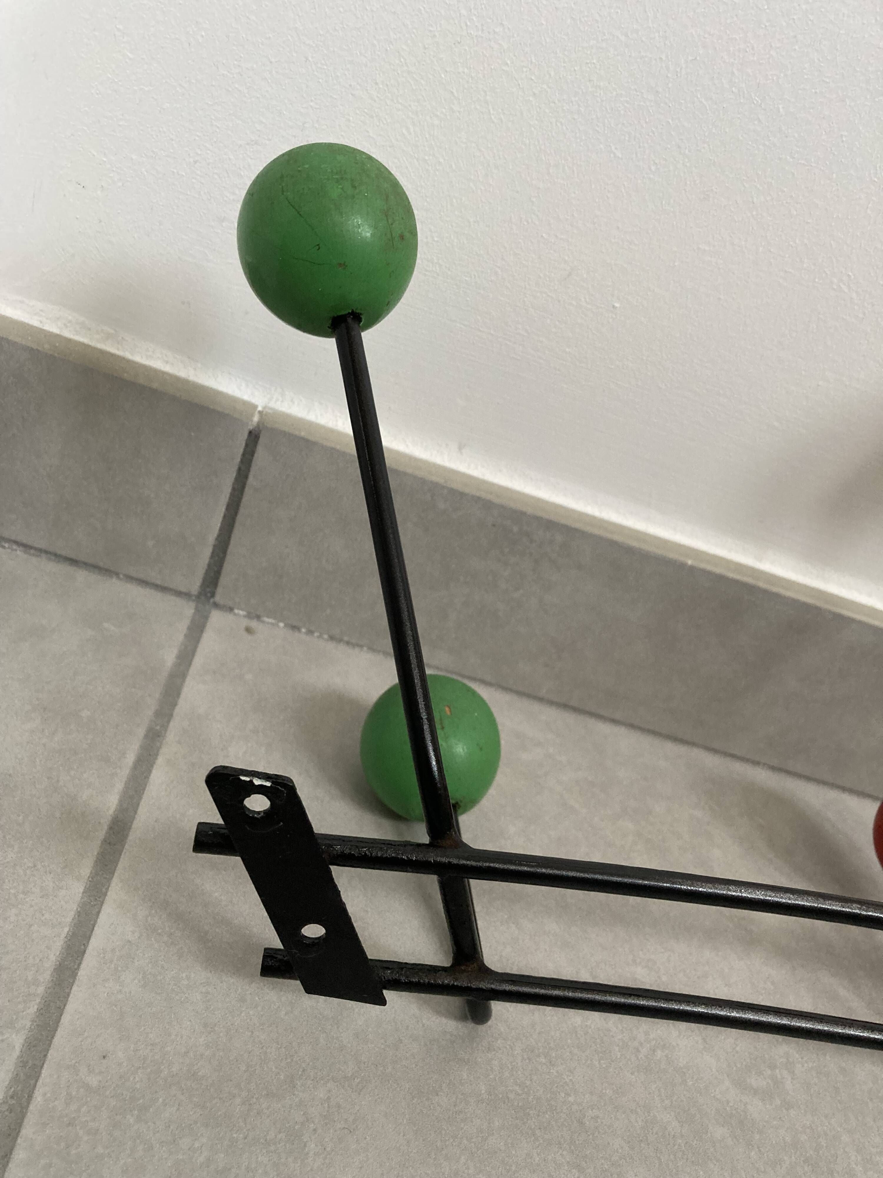 Metal coat rack with 6 wooden balls, 1950s-1960s